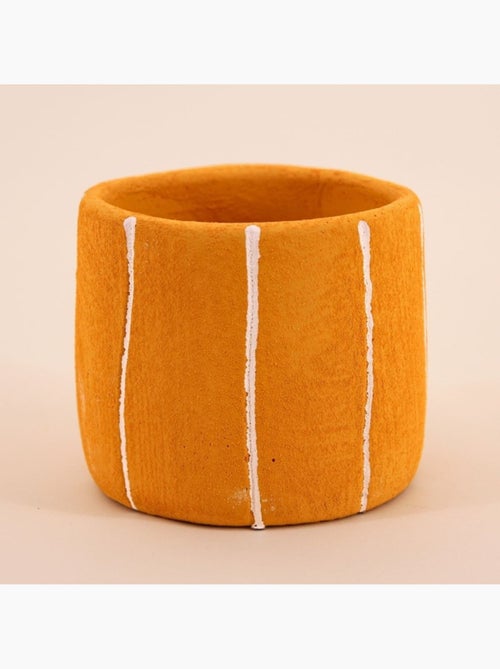 Cache-pot en ciment jaune lignes blanches 10cm - Kiabi