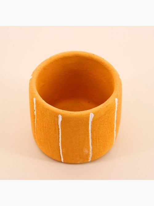 Cache-pot en ciment jaune lignes blanches 10cm - Kiabi