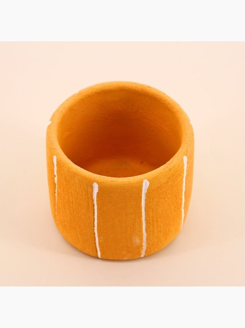 Cache-pot en ciment jaune lignes blanches 10cm Jaune - Kiabi