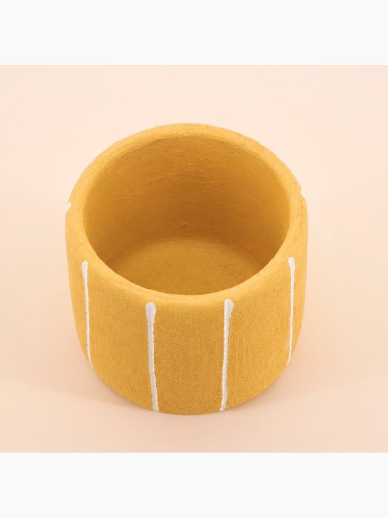 Cache-pot en ciment jaune lignes blanches 13cm Jaune - Kiabi