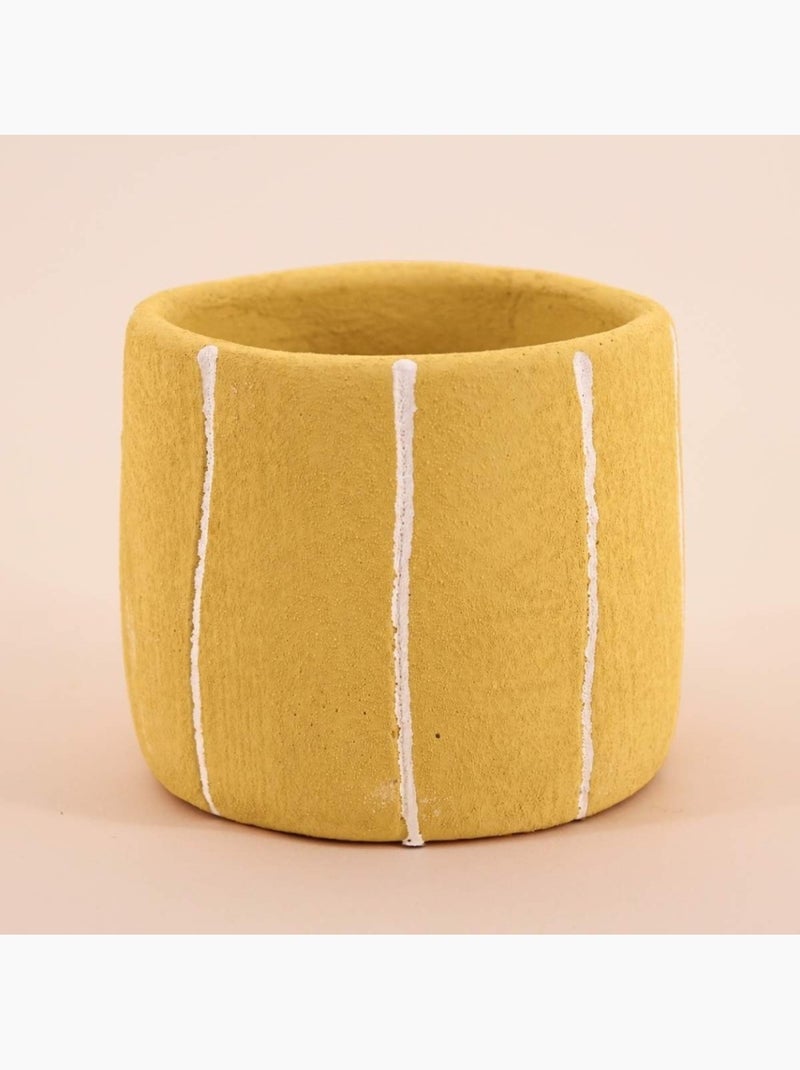 Cache-pot en ciment jaune lignes blanches 13cm Jaune - Kiabi