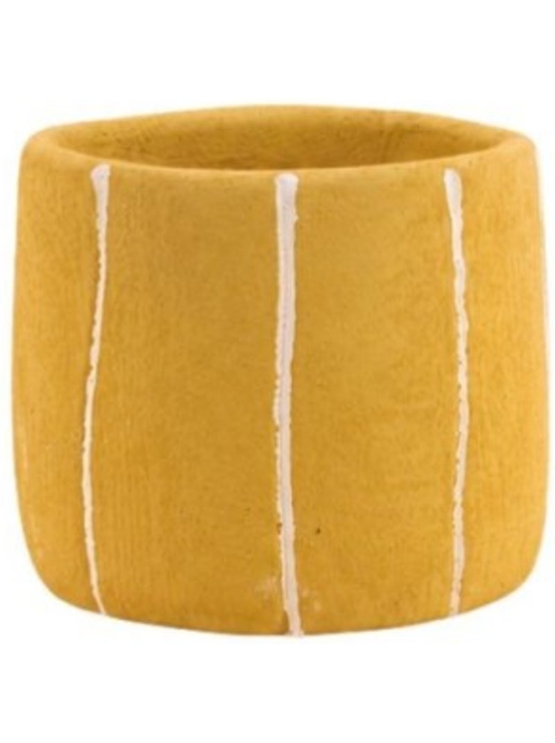 Cache-pot en ciment jaune lignes blanches 13cm Jaune - Kiabi