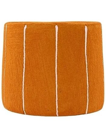 Cache-pot en ciment jaune lignes blanches 15cm