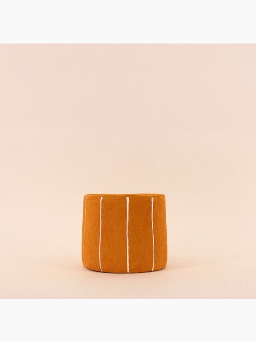 Cache-pot en ciment jaune lignes blanches 15cm - Kiabi