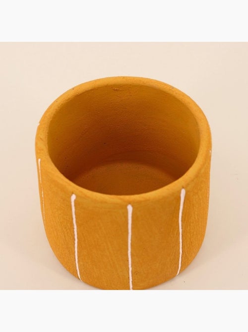 Cache-pot en ciment jaune lignes blanches 15cm - Kiabi