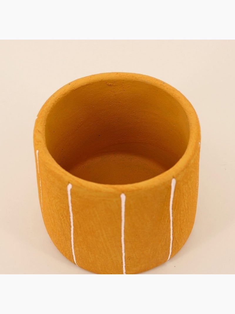 Cache-pot en ciment jaune lignes blanches 15cm Jaune - Kiabi
