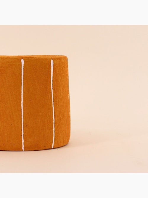 Cache-pot en ciment jaune lignes blanches 15cm - Kiabi