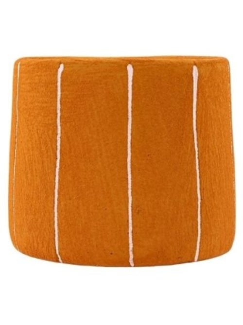 Cache-pot en ciment jaune lignes blanches 15cm - Kiabi