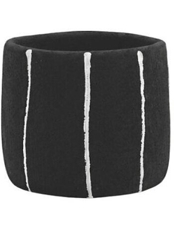 Cache-pot en ciment noir lignes blanches 13cm