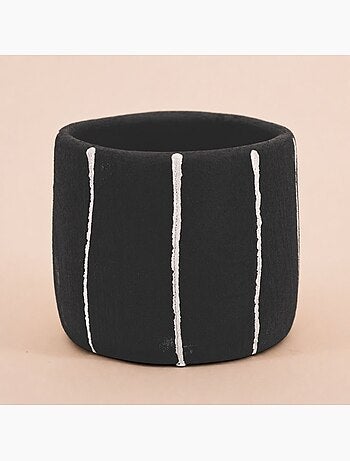 Cache-pot en ciment noir lignes blanches 13cm