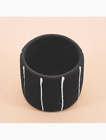 Cache-pot en ciment noir lignes blanches 13cm