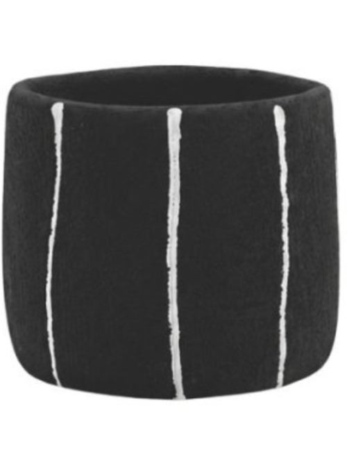 Cache-pot en ciment noir lignes blanches 13cm - Kiabi