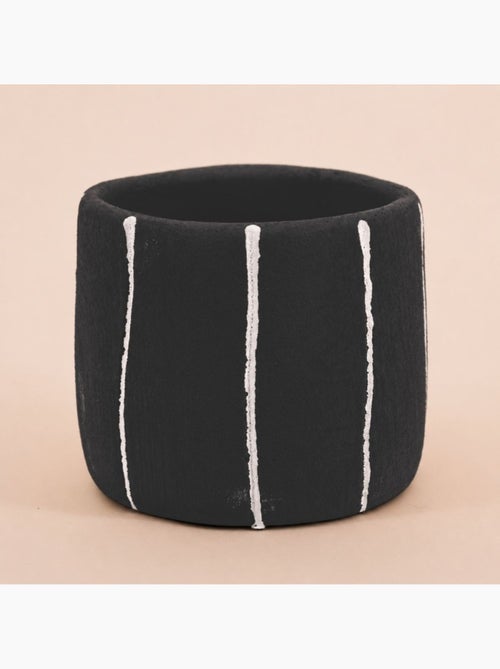 Cache-pot en ciment noir lignes blanches 13cm - Kiabi
