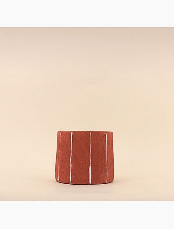 Cache-pot en ciment terracotta lignes blanches 15cm