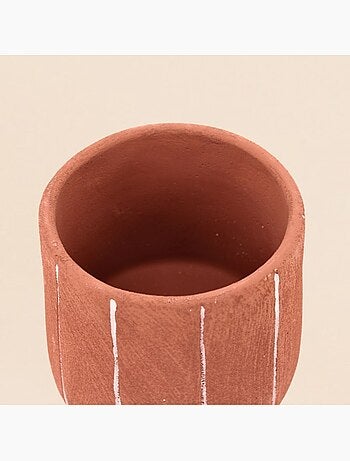 Cache-pot en ciment terracotta lignes blanches 15cm