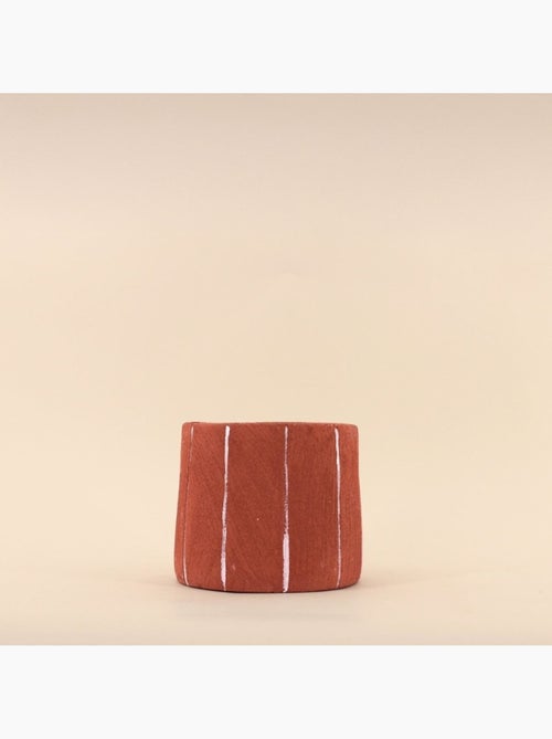 Cache-pot en ciment terracotta lignes blanches 15cm - Kiabi