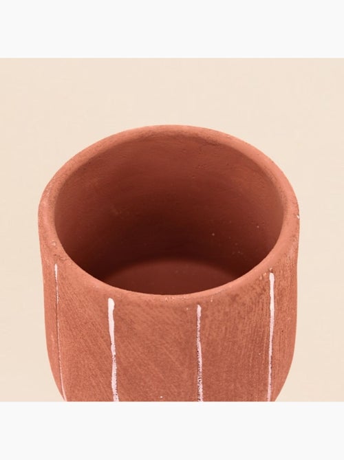 Cache-pot en ciment terracotta lignes blanches 15cm - Kiabi