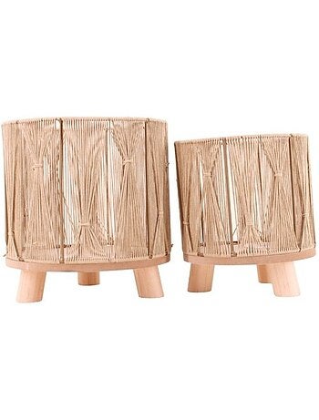Cache-pot en corde beige 20x20cm