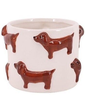 Cache-pot en dolomite teckels en relief 14cm