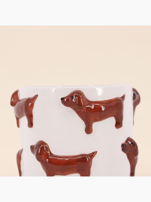 Cache-pot en dolomite teckels en relief 14cm - Kiabi