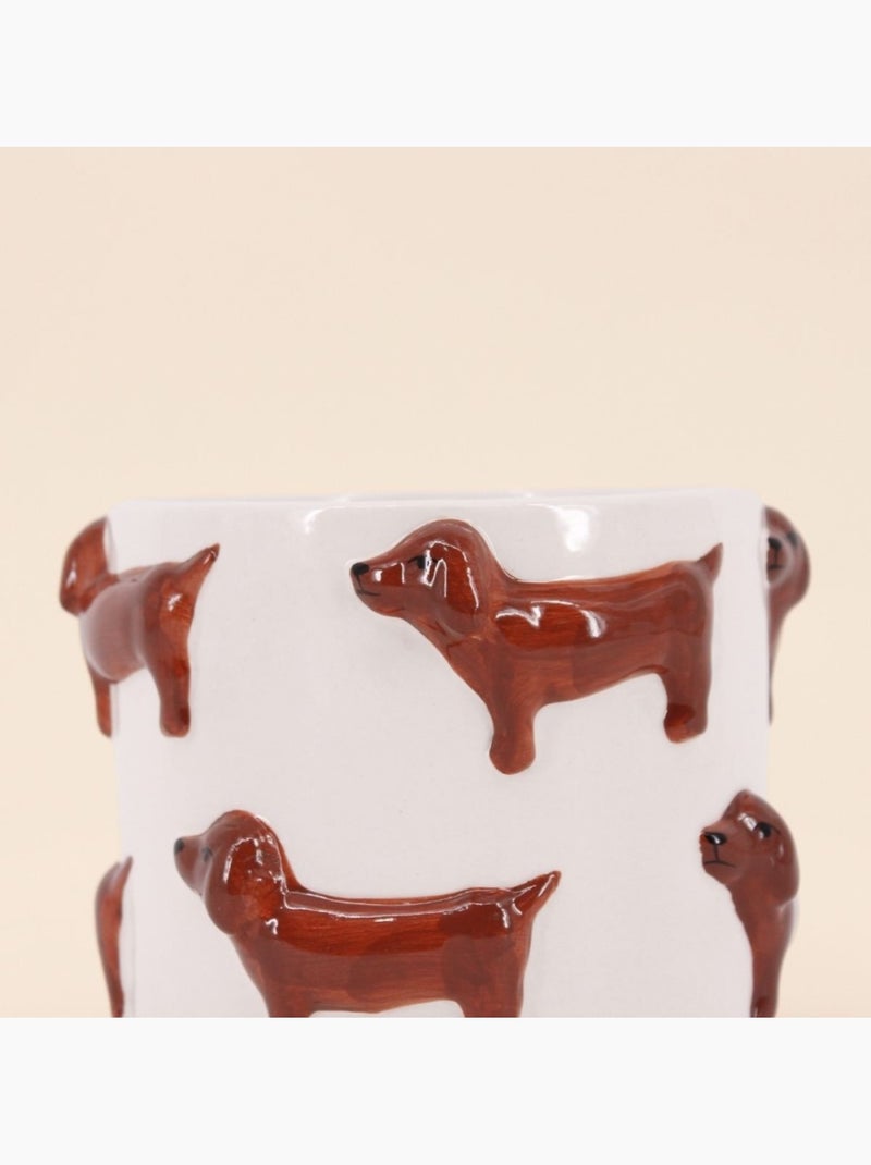 Cache-pot en dolomite teckels en relief 14cm Beige - Kiabi