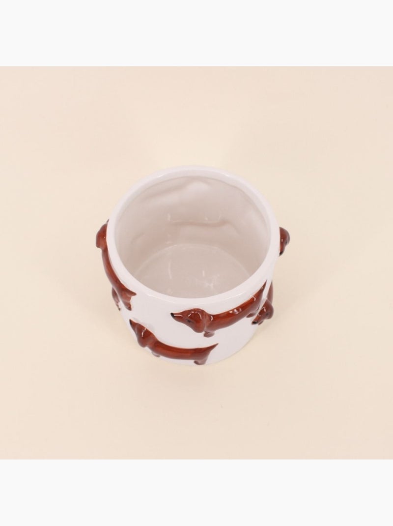 Cache-pot en dolomite teckels en relief 14cm Beige - Kiabi