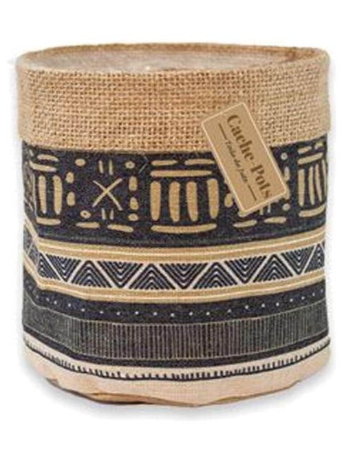 Cache-pot en jute modèle motifs géométriques sur fond noir 14 cm - Kiabi