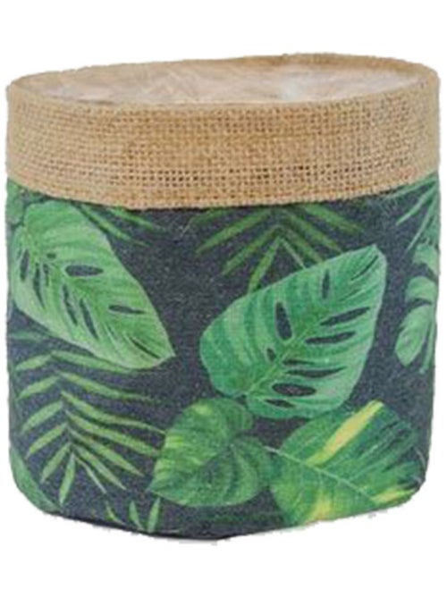 Cache-pot en jute motifs feuilles exotiques 14 cm - Kiabi