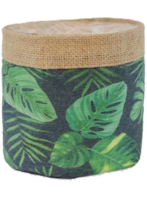 Cache-pot en jute motifs Feuilles Exotiques 18 cm - Kiabi