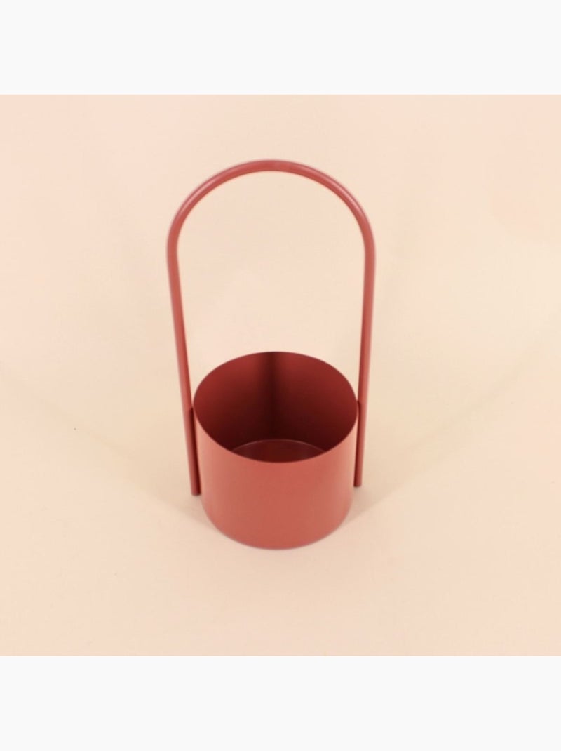 Cache pot en métal anse haute 13x30cm Terracotta - Kiabi