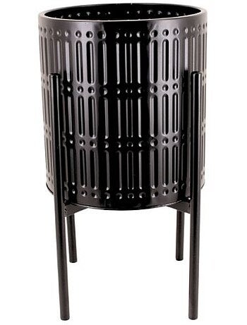 Cache pot en métal structuré noir 27x48cm