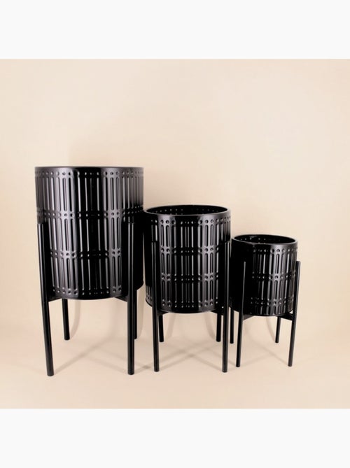 Cache pot en métal structuré noir 27x48cm - Kiabi
