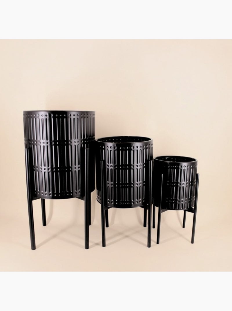 Cache pot en métal structuré noir 31x61cm Noir - Kiabi