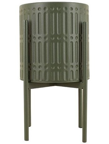 Cache pot en métal structuré vert 21x38,5cm