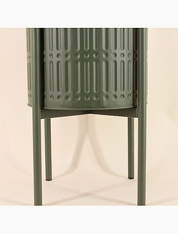 Cache pot en métal structuré vert 21x38,5cm