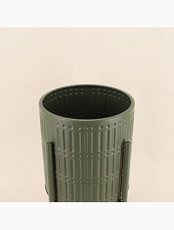 Cache pot en métal structuré vert 21x38,5cm