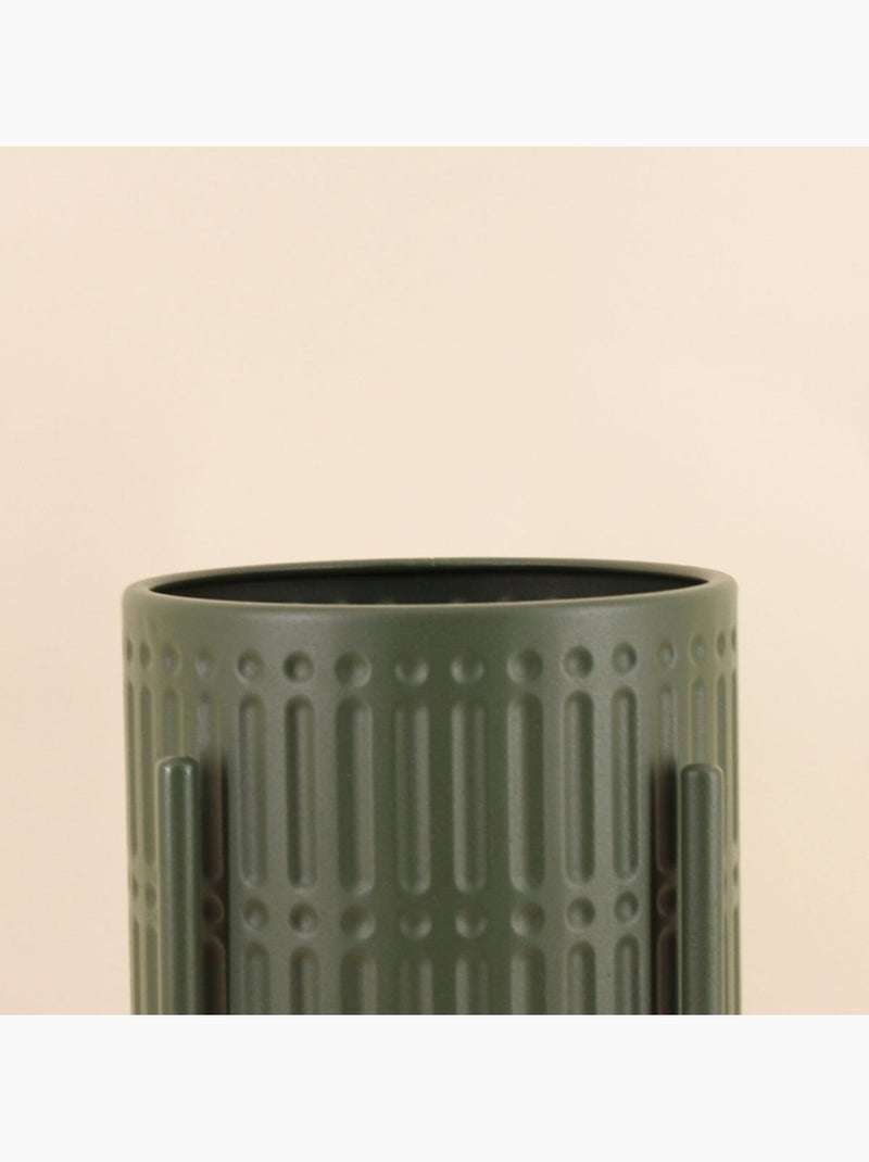 Cache pot en métal structuré vert 21x38,5cm Vert - Kiabi