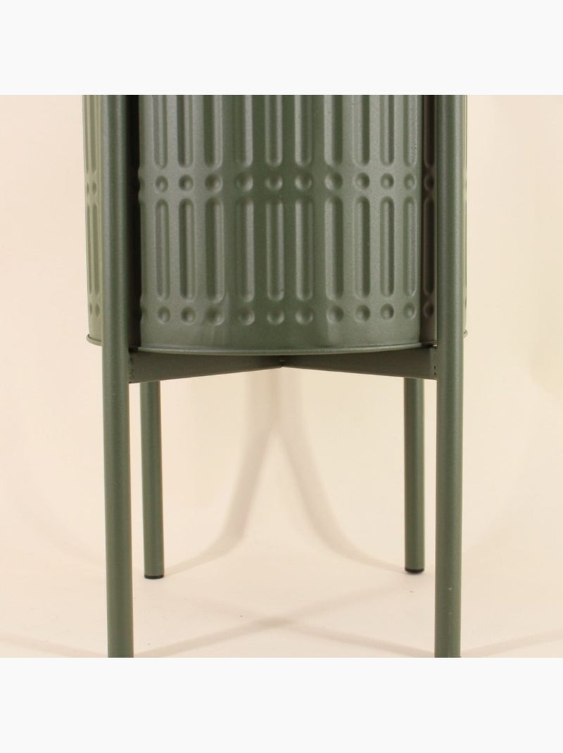 Cache pot en métal structuré vert 21x38,5cm Vert - Kiabi