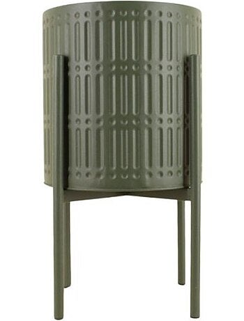 Cache pot en métal structuré vert 27x48cm