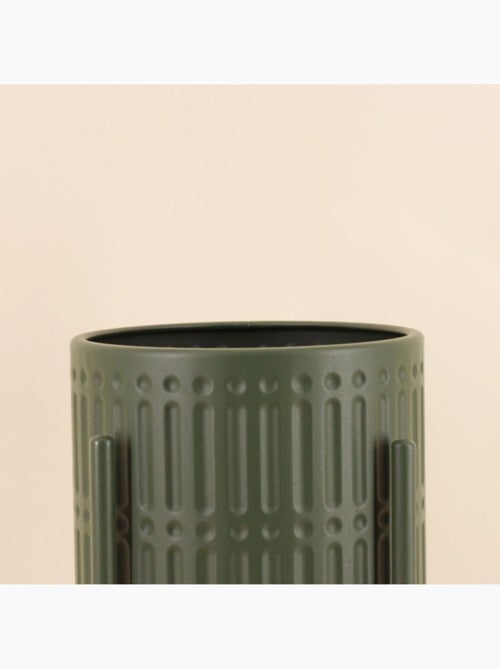 Cache pot en métal structuré vert 27x48cm - Kiabi