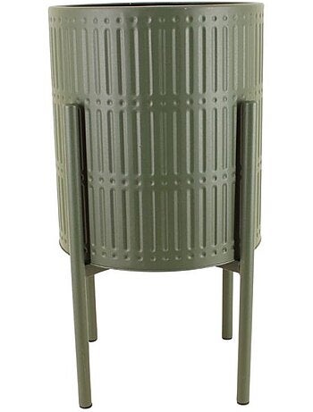 Cache pot en métal structuré vert 31x61cm