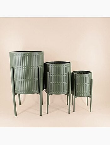 Cache pot en métal structuré vert 31x61cm