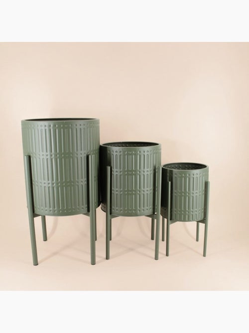Cache pot en métal structuré vert 31x61cm - Kiabi