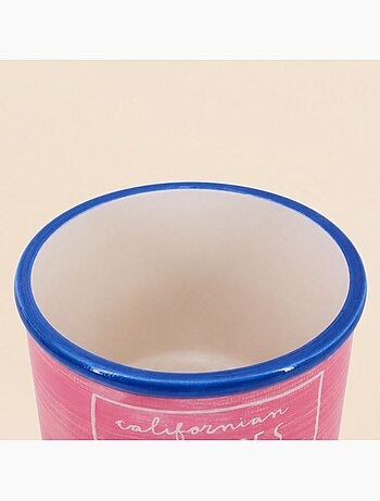 Cache-pot fruits en céramique rose liseret bleu 11x13cm