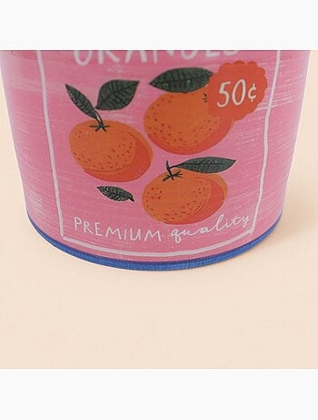 Cache-pot fruits en céramique rose liseret bleu 11x13cm