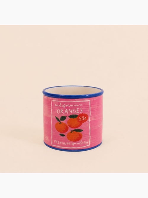 Cache-pot fruits en céramique rose liseret bleu 11x13cm - Kiabi