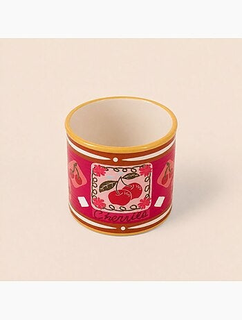 Cache-pot fruits en céramique rose liseret jaune 11x13cm