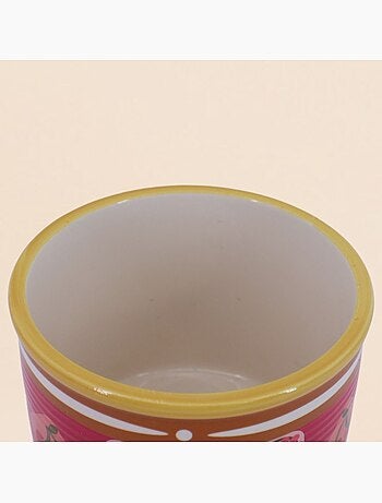 Cache-pot fruits en céramique rose liseret jaune 11x13cm