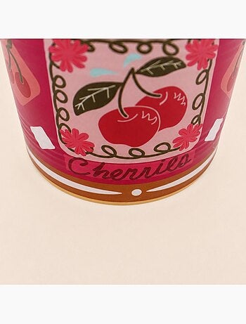 Cache-pot fruits en céramique rose liseret jaune 11x13cm