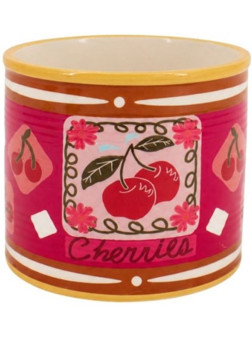 Cache-pot fruits en céramique rose liseret jaune 11x13cm - Kiabi